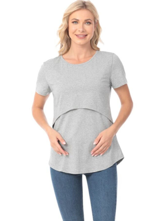 Queen Mother Women's Summer Blouse Cotton Short Sleeve Gray