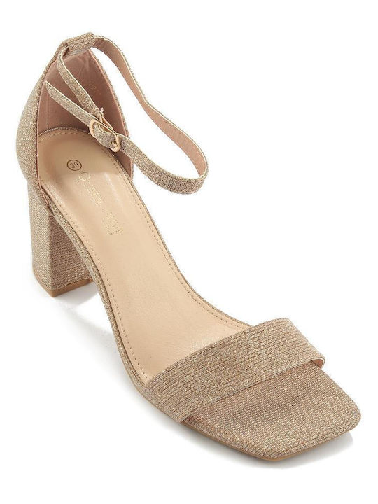 Fshoes Damen Sandalen mit Dünn hohem Absatz in Beige Farbe