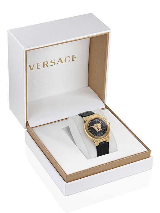 Versace Damen Uhr mit Schwarz Lederarmband