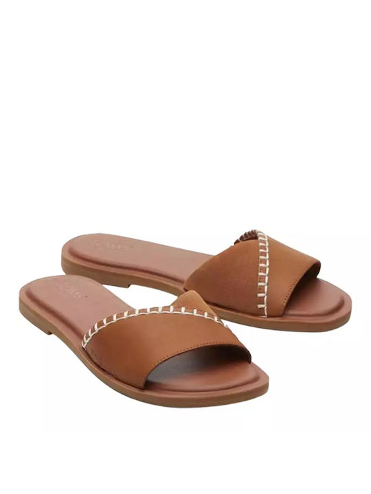 Toms Leather Women's Flat Sandals in Brown Color