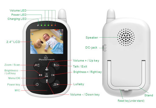 Powertech Wireless Baby Monitor with Camera & Screen 2.4" , Two-way Communication & Lullabies