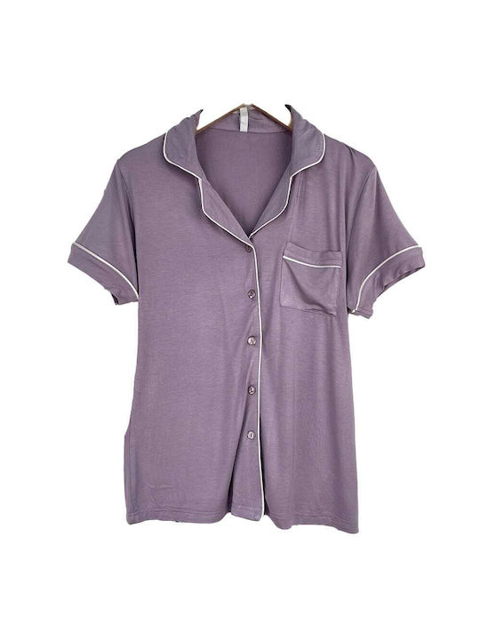 Women's Set Cotton Pajamas Shirt Shirt Pants Regular Fit Purple