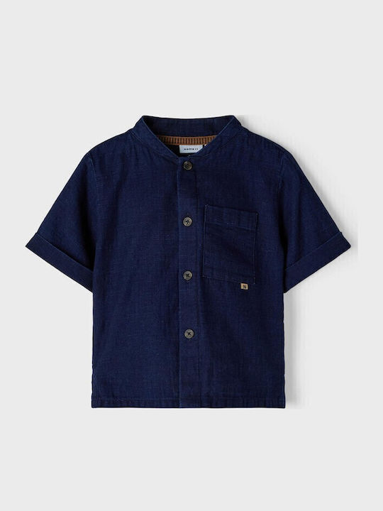 Kinder Hemd Kurzarm Denim Dunkelblau