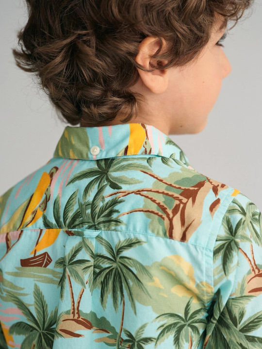 Kinder Hemd Kurzarm Grün Palm Print