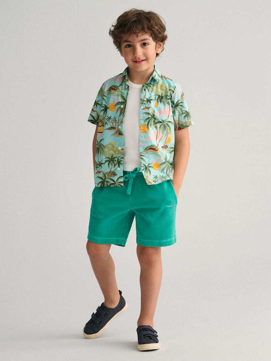 Kinder Hemd Kurzarm Grün Palm Print