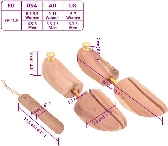 Vidaxl Calf Size Eu 39-41 5 Solid Wood Cedar Bone
