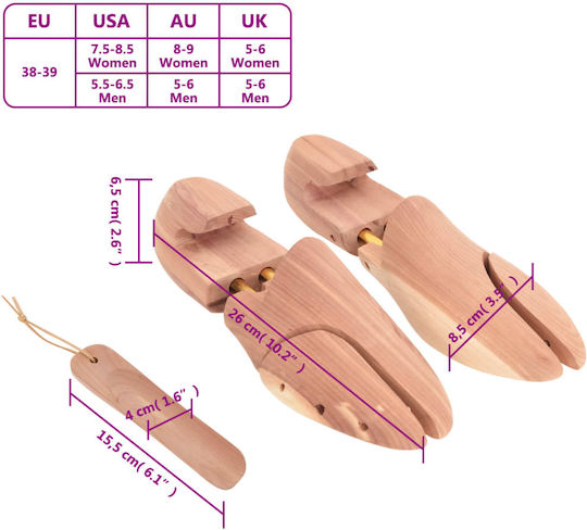 Vidaxl Schuhspanner Größe EU 38-39 Massives Zedernholz