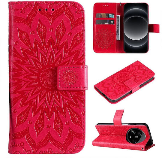 Embossed Sunflower Wallet Red (Xiaomi 14 Ultra)