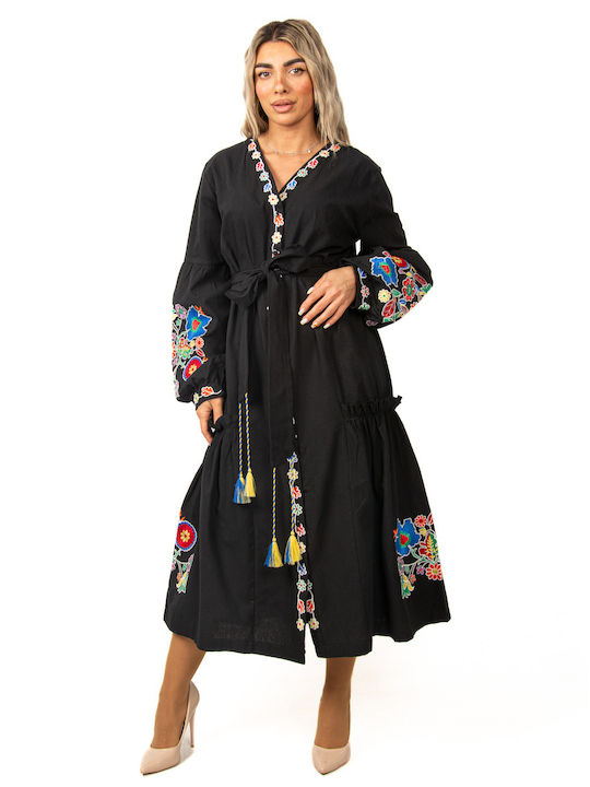 Ellen Folklore Maxi Rochie with Embroideries