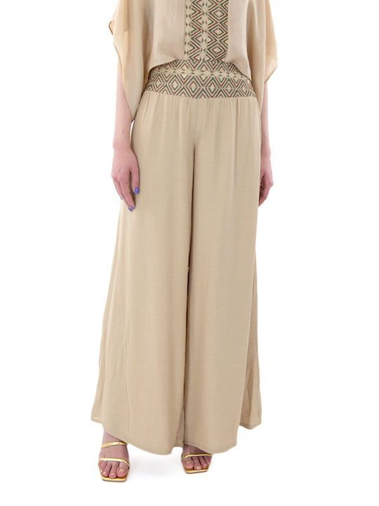 Moutaki Women's High-waisted Fabric Trousers Brown- Beige- Green