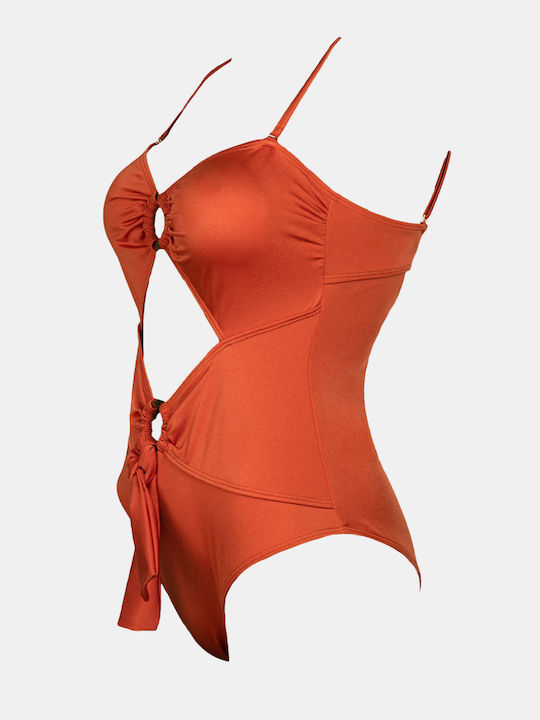 Strapless Swimsuit with Openings Terracotta