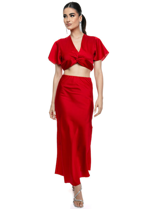 RichgirlBoudoir Set with Satin Maxi Skirt in Red color