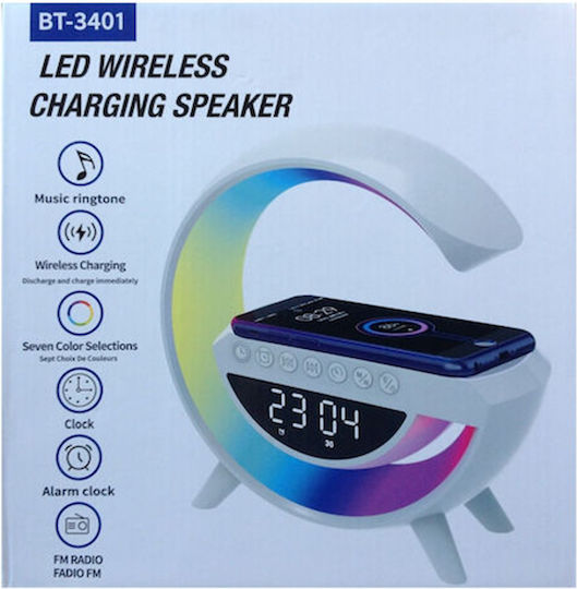BT-3401 Ceas De Masă Digital Led Cu Radio Și Încărcare Wireless Alb