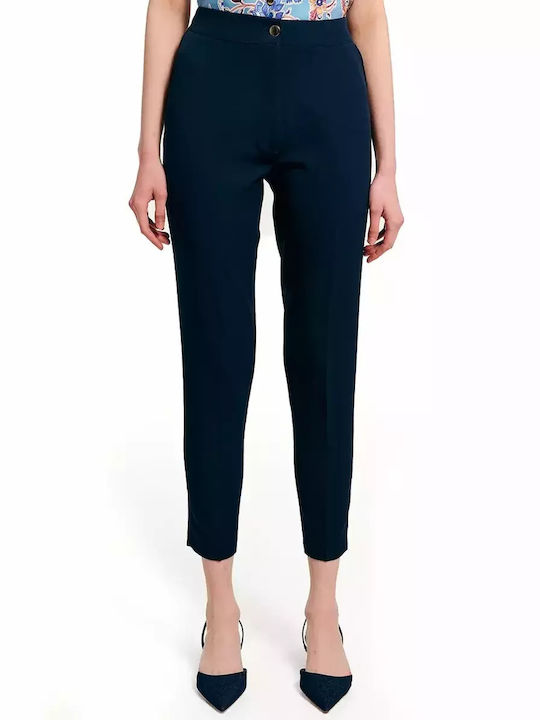 Women's High-waisted Fabric Trousers Blue