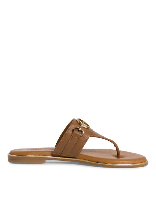 Tamaris Leather Women's Flat Sandals in Tabac Brown Color