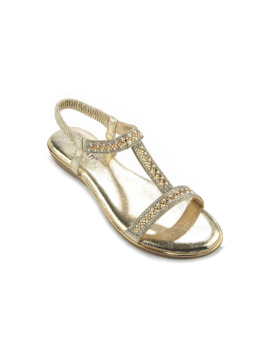 Fshoes Damen Flache Sandalen in Gold Farbe