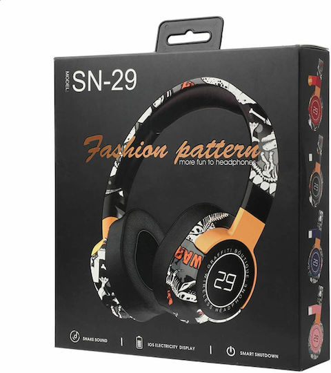 SN-29 Ασύρματα Bluetooth Over Ear Ακουστικά Graffiti Μαύρο