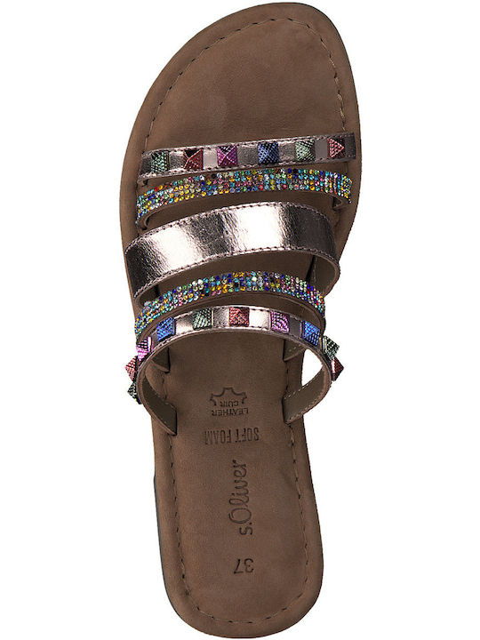 Damen Flache Sandalen Rosa Gold