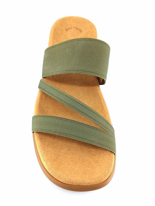 Leather Women's Flat Sandals Anatomic in Green Color