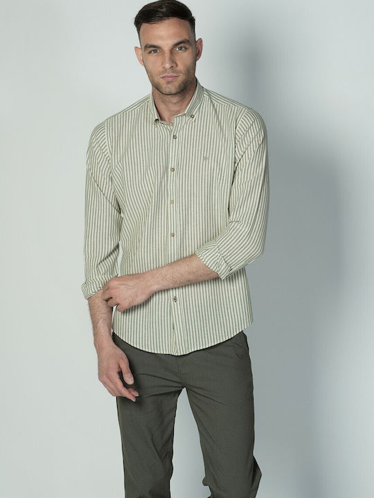 Dors Men's Shirt Cotton Striped Olive