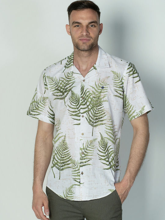 Dors Men's Shirt Short Sleeve Cotton Floral Olive