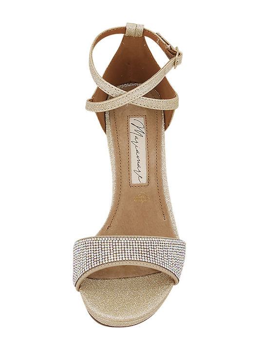 Stoff Sandalen mit Strass Gold