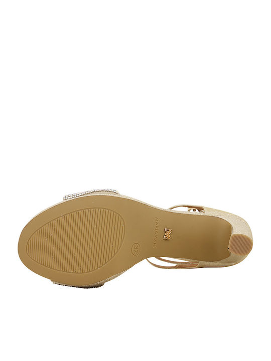 Stoff Sandalen mit Strass Gold