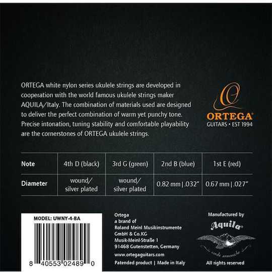 Ortega Σετ Nylon Χορδών 27 - 32" για Γιουκαλίλι White Nylon Series Baritone Ukulele