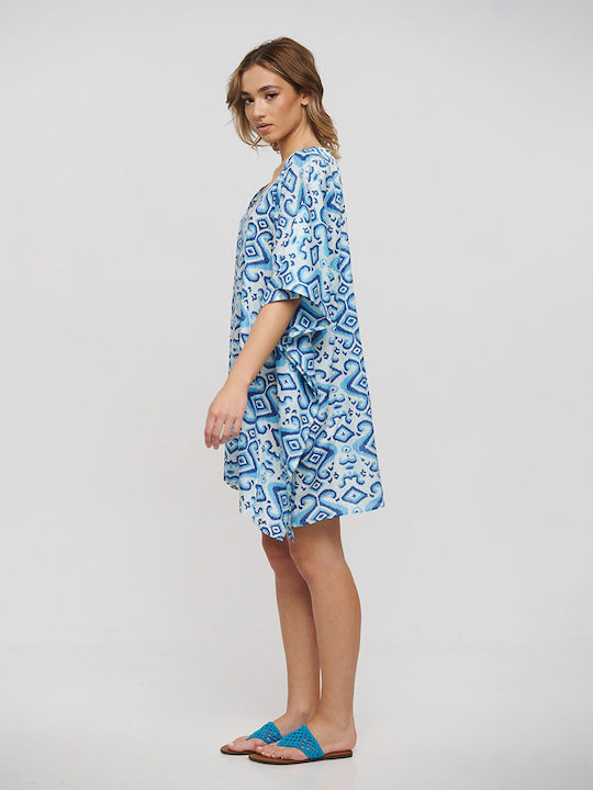 Ble Resort Collection Кафтан За Плаж Син/Галазио/Бяло