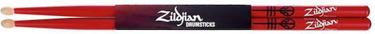 Zildjian Hickory Drumsticks Drums Signature Josh Dun Wood 5A with Tip Shape Oval in Red Color