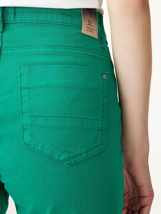 Women's High Waist Fabric Trousers in Straight Leg Style Green