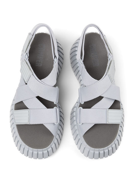 Camper Women's Fabric Ankle Strap Platforms Gray