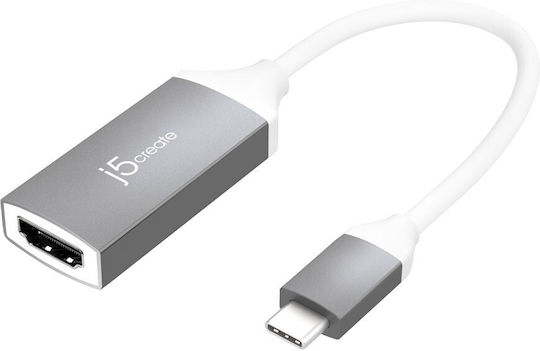 J5 Create Μετατροπέας USB-C male σε HDMI female Ασημί 1τμχ (JCA153G-N)