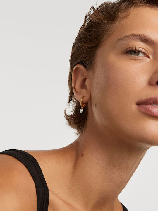P D Paola Earrings Hoops made of Silver Gold Plated with Stones
