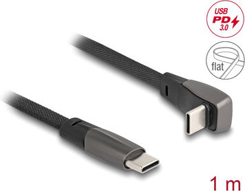 DeLock Flaches / Geflochtenes USB 2.0 Kabel USB-C männlich - USB-C 60W PD Schwarz 1m 80751