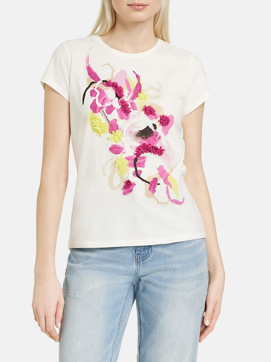 Taifun Damen T-shirt Blumen OffWhite