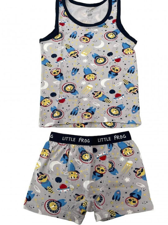 Little Frog Kids Kinder-Set Boxershorts mit Unterhemd Grey - Blue 2Stück