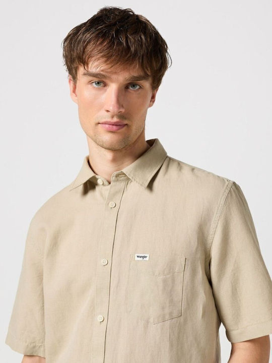 Wrangler Cămașă Bărbătească Cu mânecă scurtă In Beige