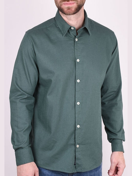 Double Men's Shirt Long Sleeve Linen Petrol