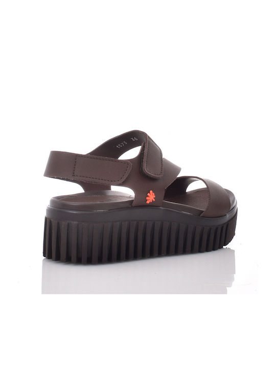Δερμάτινα Γυναικεία Ανατομικά Σανδάλια Flatforms Καφέ