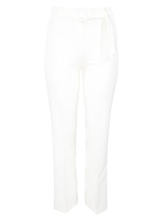 Women's High-waisted Fabric Trousers Straight Line White