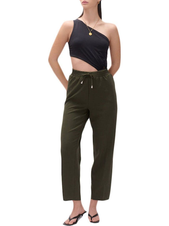 Damen Stoff Hose mit Gummizug Grün