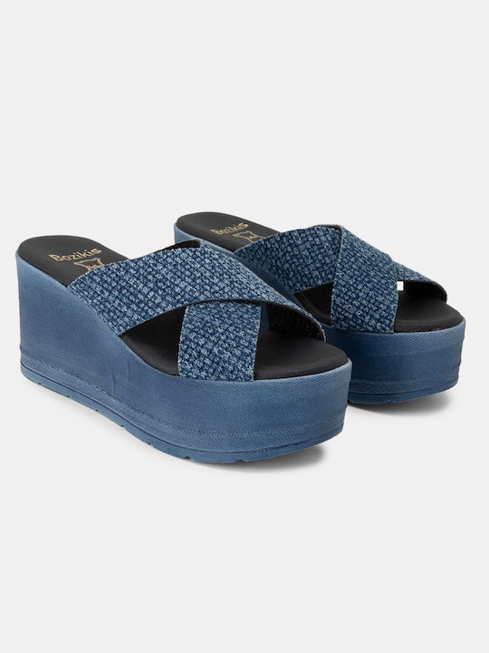 Mules Platforms Bozikis Cross Straps Women's 522 Denim Leather