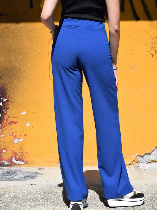 Women's High-waisted Fabric Trousers Blue