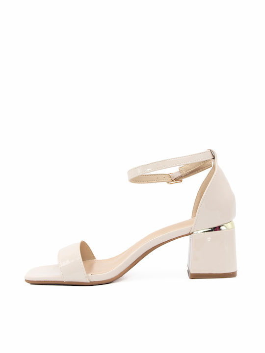 Alta Moda Patent Leather Women's Sandals Beige