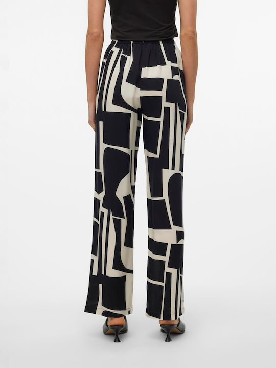 Vero Moda Women's High-waisted Fabric Trousers in Wide Line Black