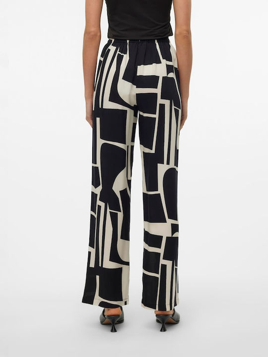 Easy Joy Women's High-waisted Fabric Trousers in Wide Line Black