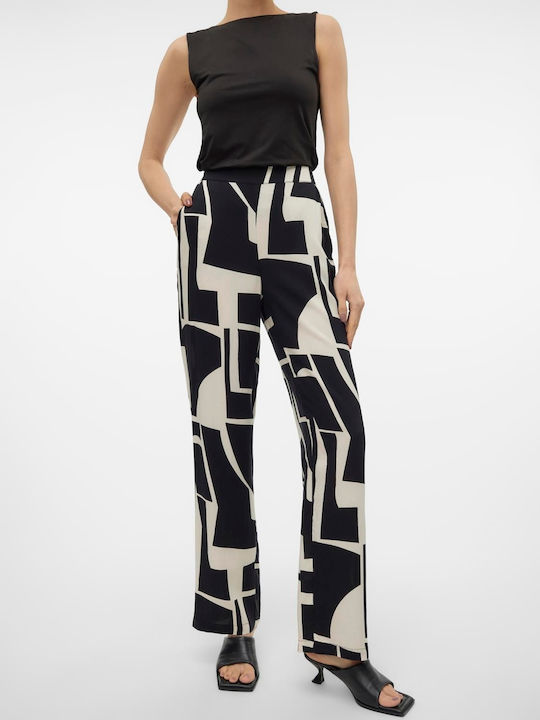 Easy Joy Women's High-waisted Fabric Trousers in Wide Line Black