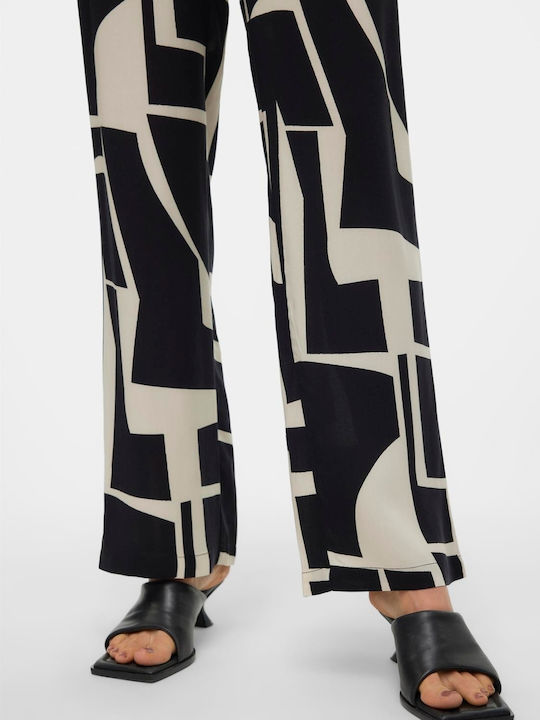 Easy Joy Women's High-waisted Fabric Trousers in Wide Line Black