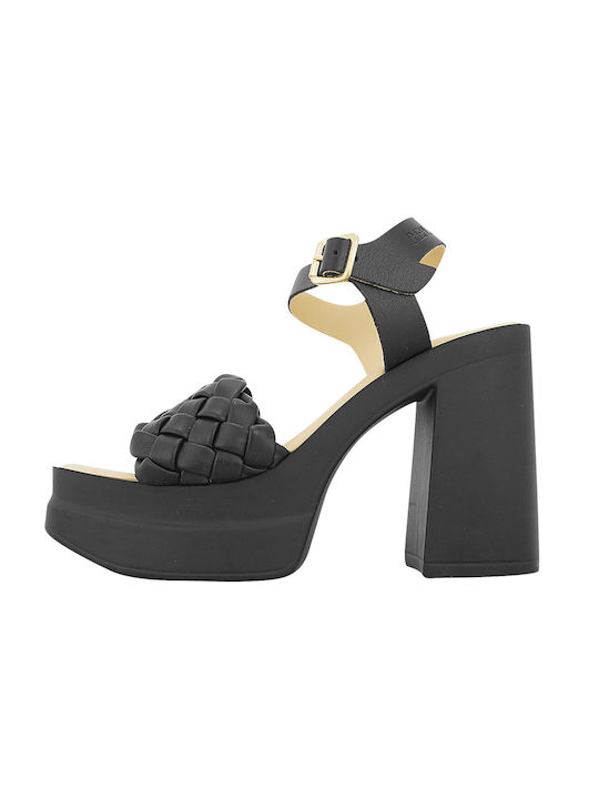 Replay Leather Women's Sandals Black with High Heel